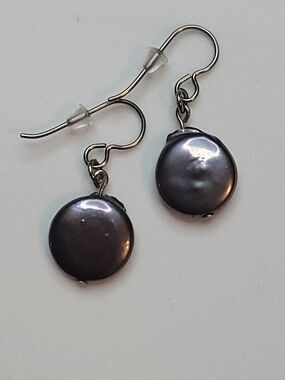 Black Coin Pearl Earrings on Hypoallergenic Titanium Wires